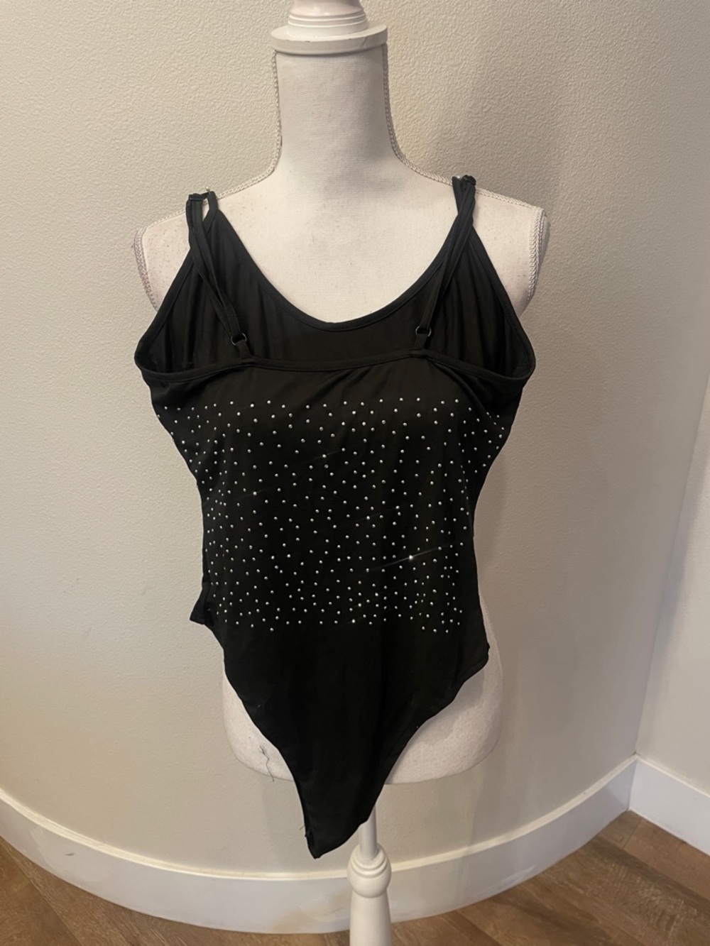 Black Rhinestone One-Piece Bodysuit - Picture 3 of 5